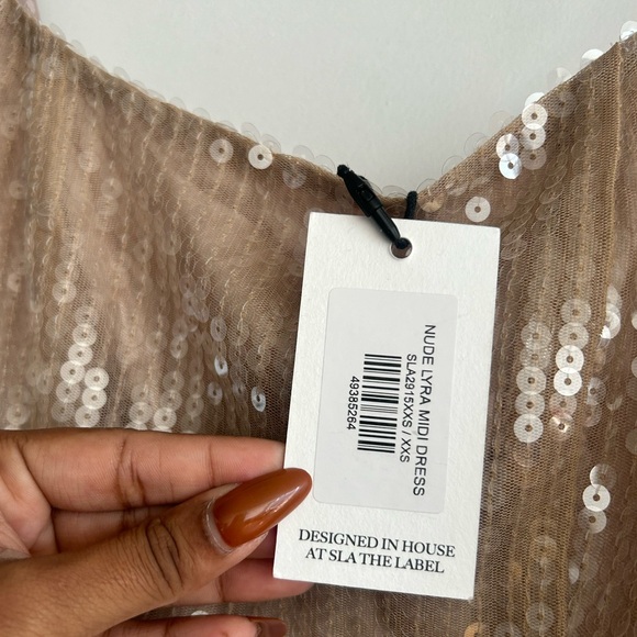 **SOLD** SLA THE LABEL Nude Lyra Sequin Midi Dress NWT - Picture 7 of 7